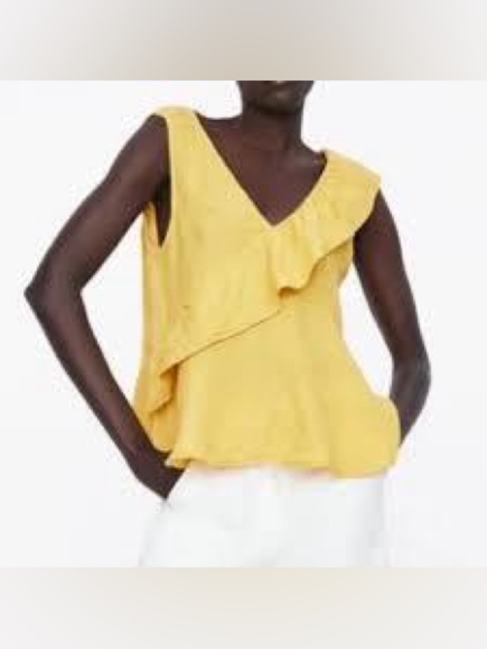 Zara Yellow Ruffle V-Neck Sleeveless linen Camisole